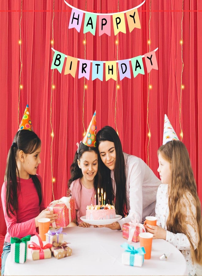 1iAM 3pcs Red Decoration Net Light Combo - 2pcs Large, Stitched with Ribbon, Nylon Made, Reusable, Soft, Wrinkled Free, 8.5x5ft Each, Backdrop Net Curtains & 1pc 11m Long Rice Light for Party - Image 3